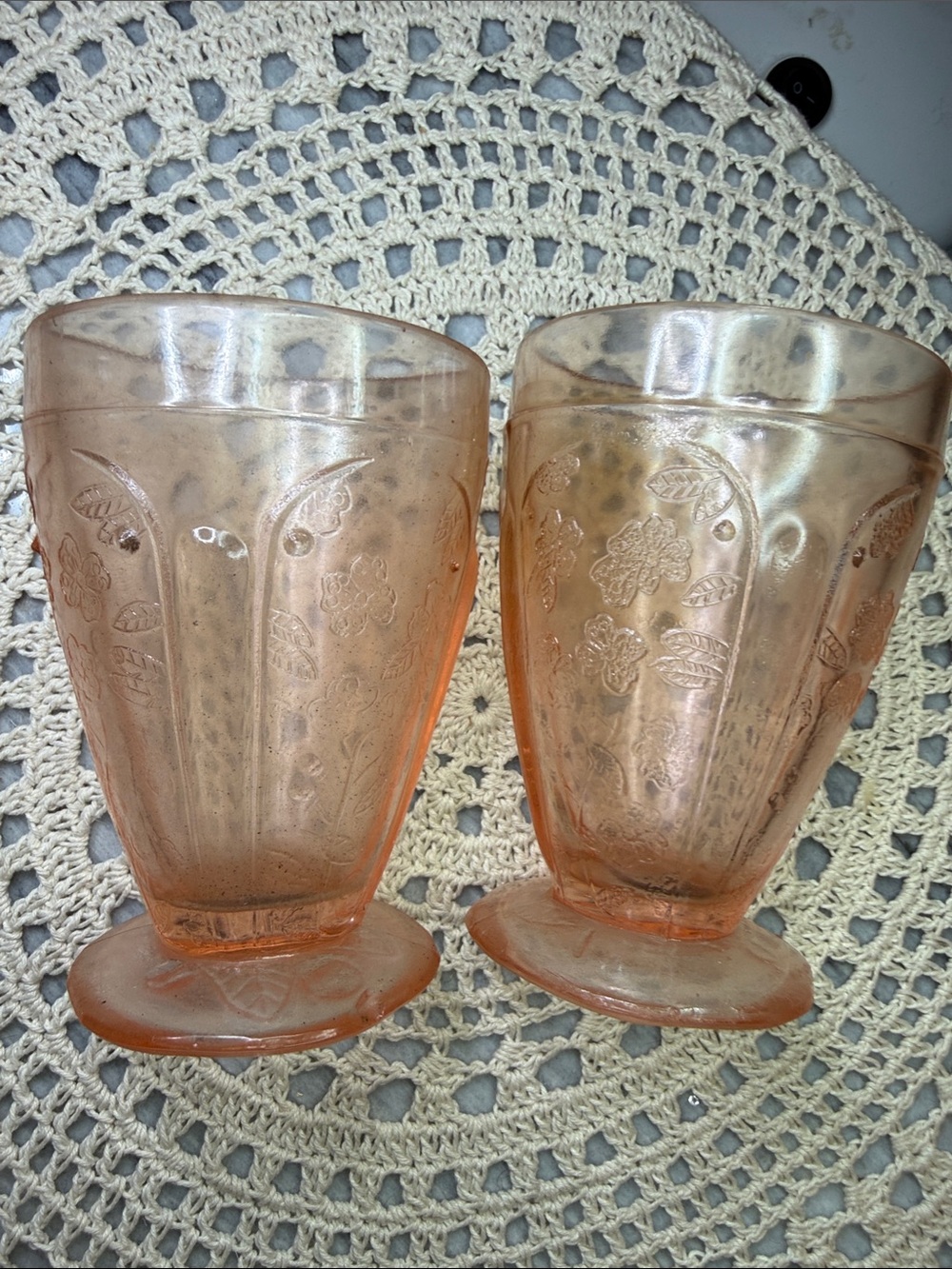 Vintage Pink Depression Glass Goblets - Pair